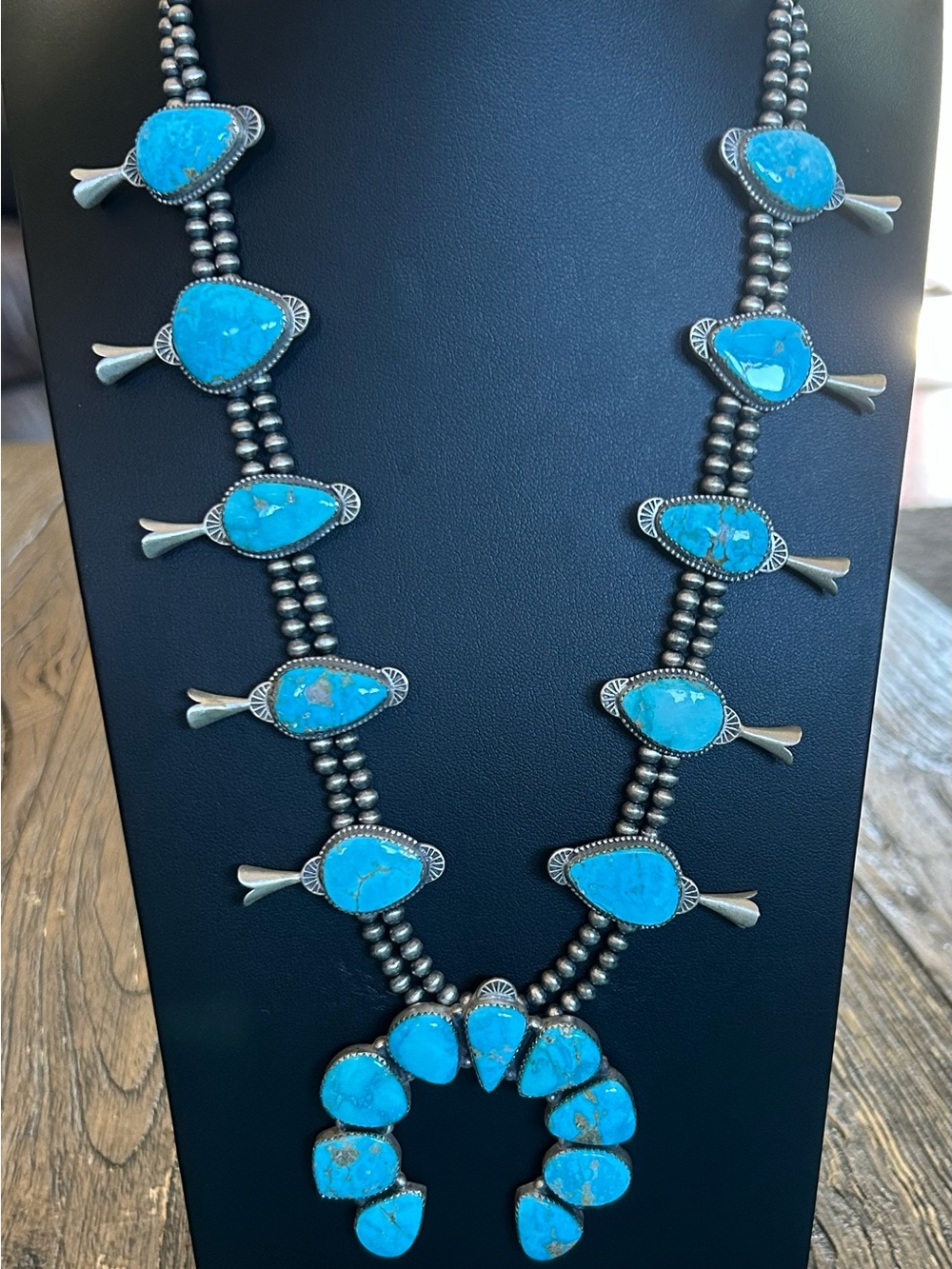 Bluebird Turquoise Sterling Silver Squash Necklace Southwest